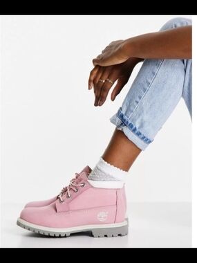 Timberland Pink 🩷Lace-Up Ankle Boots with Gray Sole🩷